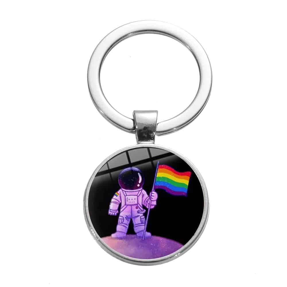 Man On The Moon Rainbow Flag Keychain