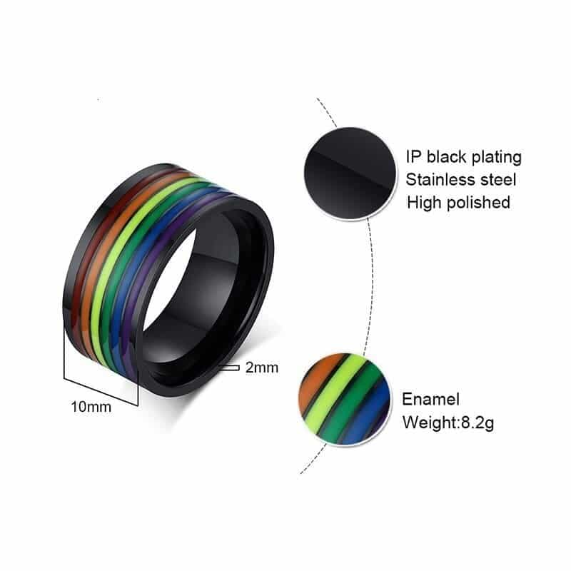 Stainless Steel Enamel Rainbow LGBT Pride Ring For Lesbian Gay Wedding Engagement Bands 10mm Men Gifts