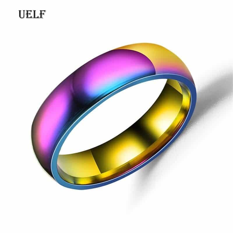 Uelf Mens Womens Rainbow Colorful LGBT Ring Stainless Steel Wedding Band Lebian & Gay Rings Drop Shipping