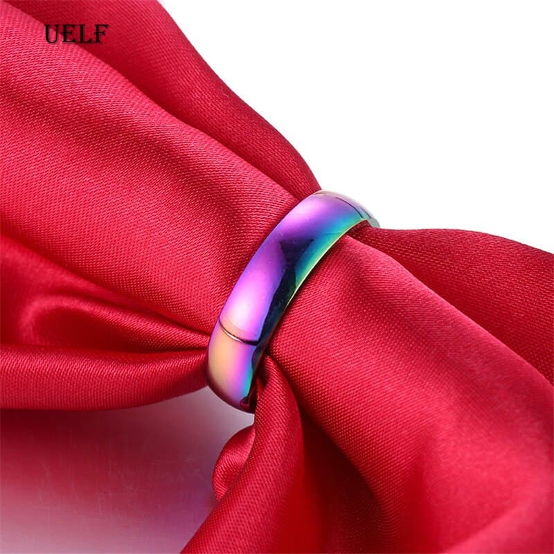 Uelf Mens Womens Rainbow Colorful LGBT Ring Stainless Steel Wedding Band Lebian & Gay Rings Drop Shipping