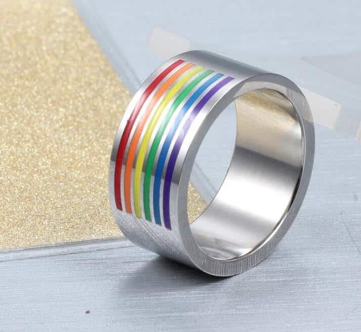 Mens Womens Rainbow Colorful LGBT Ring Stainless Steel Wedding Band Lebian & Gay Rings Drop Shipping