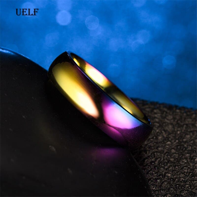 Uelf Mens Womens Rainbow Colorful LGBT Ring Stainless Steel Wedding Band Lebian & Gay Rings Drop Shipping