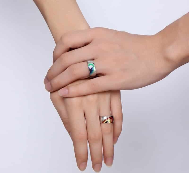 Stainless Steel Rainbow LGBT Wedding Ring - With Rainbow Heart