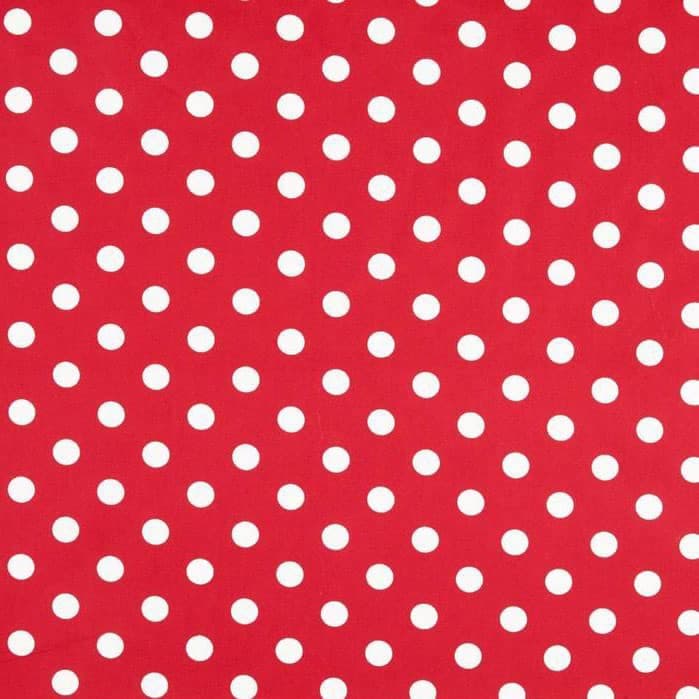 The fabric used to make the white polka dot on red fabric face-mask