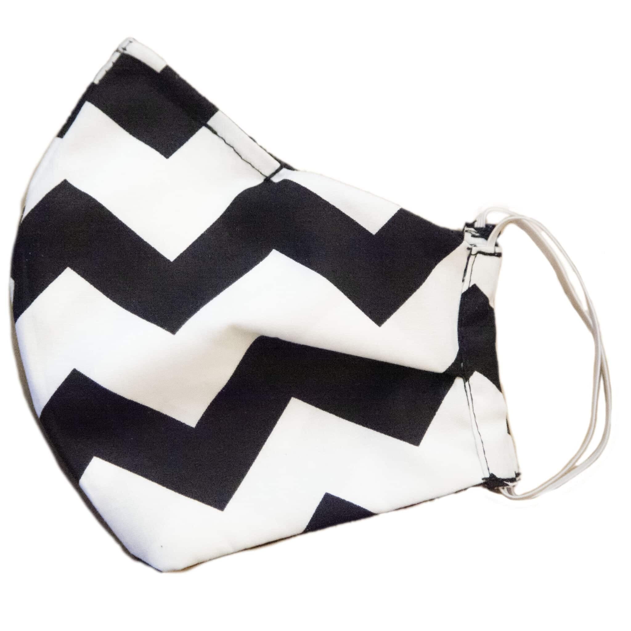 Black Chevron Stripes on White Fabric Reusable Face Mask